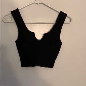 Black Ribbed Fitted Crop Top